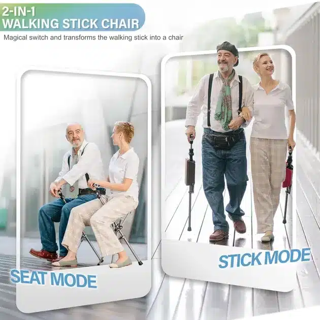 2-in-1 Foldable Walking Stick Chair